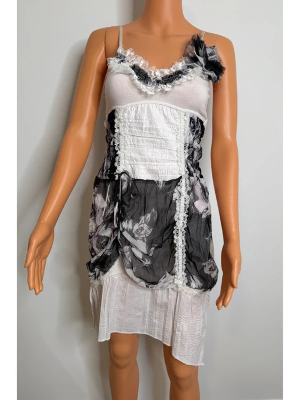 Zone Bleue Y2K Rose Print Chiffon Ribbon Slip Dress Romantic Grunge Small